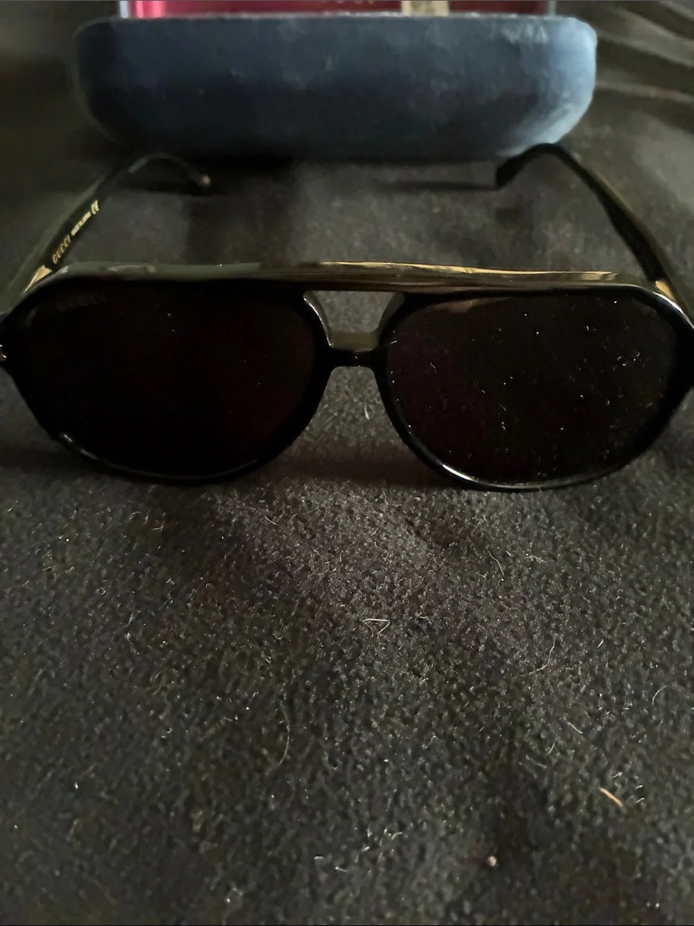 Gucci Blue Velvet Case with Navigator Shape Sunglasses